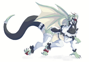 black_clothing claws clothed clothed_female clothed_taur clothing female frilly frilly_clothing green_body green_hair hair horn leggings legwear maid_headdress maid_uniform quadruped red_ribbon simple_background solo split_form tail taur_clothing uniform white_background white_clothing white_leggings white_legwear white_ribbon wings whitechip mythology dragon dragon_taur humanoid_taur mythological_creature mythological_scalie scalie taur hi_res