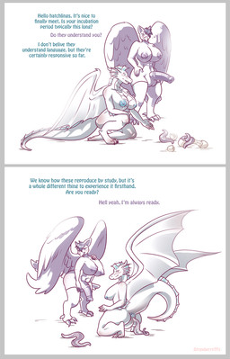 animal_genitalia animal_penis anthro anus areola balls beak big_breasts big_penis blue_anus blue_areola blue_markings blue_nipples blush breasts butt couching countershade_neck countershade_torso countershading curled_tail dialogue duo_focus egg equine_genitalia equine_penis feathered_wings feathers female genitals greeting group gynomorph hair huge_breasts huge_penis hyper hyper_breasts imminent_anal imminent_transformation intersex kneeling markings membrane_(anatomy) membranous_wings nipples non-mammal_breasts nude open_mouth penis rear_view side_view simple_background standing tail text thick_thighs white_back wide_hips wings strawberrytfs mythology lateinshowing avian gryphon matriarch_worm mythological_avian mythological_creature 2019 artist_name colored comic english_text hi_res shaded