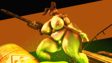 anthro belly bodily_fluids female genital_fluids genitals gun hazard_symbol laser_rifle looking_at_viewer nude overweight plump_labia radiation_symbol radioactive radioactive_waste ranged_weapon slightly_chubby slime solo symbol vaginal_fluids vulva weapon wide_hips heresy_sfm vulgarvictor_(modeler) fallout microsoft deathclaw scalie 3d_(artwork) digital_media_(artwork) source_filmmaker_(artwork)