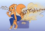 anthro blue_clothing blue_dress clothing dialogue dress eyewear fart fart_cloud fart_fetish female footwear fur high_heels orange_body orange_fur shoes sitting smelly solo text topwear cheekles dreamworks the_bad_guys diane_foxington canid canine fox mammal 2023 english_text hi_res