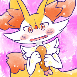 ambiguous_anthro ambiguous_gender anthro biped blush blush_stickers cute_fangs dutch_angle fangs food front_view open_mouth shaking shrimp_(food) simple_background snout solo sparkles teeth trembling wavy_mouth annyui0611 nintendo pokemon braixen canid generation_6_pokemon mammal pokemon_(species) 1:1 2024 bust_portrait digital_drawing_(artwork) digital_media_(artwork) hi_res japanese_description portrait translated_description