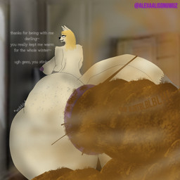 anthro aroused big_butt butt excessive_feces feces female huge_butt solo text alexaalisonuwuz(artist) rebecca_fennec canid canine fennec_fox fox mammal true_fox 1:1 english_text hi_res