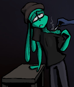 ambiguous_gender anthro cigarette cigarette_burn duo masochism xberylliumoxide alex_(xberylliumoxide) maura_(xberylliumoxide) lagomorph leporid mammal rabbit