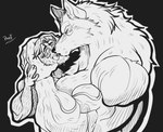 anthro arm_hair barazoku beard big_muscles blush bodily_fluids body_hair dominant dominant_anthro dominant_male duo facial_hair forced forced_kiss hair holding_head huge_muscles human_on_anthro interspecies kissing male male/male muscular muscular_anthro muscular_male saliva saliva_string tears teratophilia tongue tongue_out vein veiny_muscles pinumontbalou mythology canid canine human mammal mythological_canine mythological_creature werecanid werecanine werecreature werewolf hi_res monochrome story story_in_description