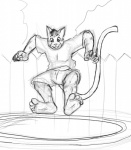 5_toes action_pose anthro biped clothing feet fence hair hindpaw jumping long_tail male open_mouth paws pose smile soles solo stripes tail toes trampoline ben_the_dragon domestic_cat felid feline felis mammal peter_(disambiguation) 2013 black_and_white graphite_(artwork) line_art monochrome pen_(artwork) sketch traditional_media_(artwork)