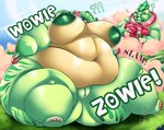 anthro belly big_belly big_breasts big_ears blush breasts colored_nails detailed_background elephant_fruit exclamation_point expansion female food fruit fur genitals green_body green_fur green_nipples hyper nails navel nipples nude obese obese_anthro obese_female onomatopoeia overweight overweight_anthro overweight_female pink_nails plant pussy question_mark solo sound_effects surprise surprised_expression text thick_thighs transformation transformation_sequence wide_hips lionberrymochi mario_bros nintendo pokemon super_mario_bros_wonder elephant elephantid floatzel generation_4_pokemon mammal pokemon_(species) proboscidean absurd_res detailed hi_res