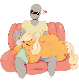 duo eyes_closed eyewear female feral furniture male open_mouth sleeping sofa sunglasses thick_thighs sundown_(artist) friendship_is_magic hasbro my_little_pony anon applejack_(mlp) earth_pony equid equine horse human mammal pony 2015 hi_res