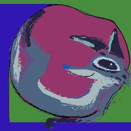abstract_background ambiguous_gender blue_body blue_fur blue_nose feral fur smile solo teeth demensa emil_(demensa) canid canine canis coyote domestic_dog mammal 1:1 2018 digital_media_(artwork) pixel_(artwork)