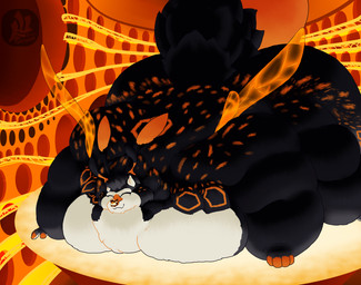4_arms antennae_(anatomy) anthro balcony beehive belly big_breasts big_butt big_tail breasts butt countershading cuddling detailed_background duo extreme_size_difference eyes_closed female fluffy fur fur_markings fuzzy hexagon honeypot_abdomen huge_breasts huge_butt huge_tail hugging_snout hyper larger_female low_lighting lying macro male markings micro morbidly_obese morbidly_obese_anthro morbidly_obese_female multi_arm multi_limb nude nuzzling obese obese_anthro obese_female obese_male on_front on_snout orange_spots overweight overweight_anthro overweight_female overweight_male simple_background size_difference smaller_male smile spots tail thick_thighs wide_hips wings fujiyama_samoyed bumble_beans_(fujiyamasamoyed) arthropod bee bumble_bee_(species) canid canine hybrid hymenopteran insect mammal new_species raccoon_dog tanuki hi_res shaded soft_shading watermark