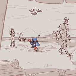 3_fingers 3_toes ambiguous_gender anthro ball beach beach_ball bikini bikini_bottom bikini_top biped black_eyes blue_body blue_fur blue_tail boat clothed clothed_female clothed_human clothed_male clothing cloud digging eyewear feet female feral fingers flying fur goggles group holding_object holding_shovel holding_tool inflatable looking_at_another male mountain navel nipples nude nude_ambiguous nude_anthro outside pokeball sea shovel sky swimming_goggles swimming_trunks swimwear tail toes tools trio two-piece_swimsuit vehicle water watercraft wings advos nintendo pokemon generation_1_pokemon generation_3_pokemon generation_4_pokemon human krabby mammal pokemon_(species) riolu wingull 1:1 2025 digital_drawing_(artwork) digital_media_(artwork) lol_comments