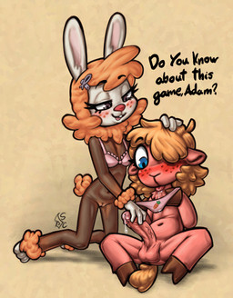 3_toes accessory ankle_tuft anthro anthro_on_anthro arm_tuft balls blep blue_eyes blush bodily_fluids bottomless bottomless_anthro bottomless_female bra bra_only brown_body brown_fur buckteeth chest_tuft clothed clothing countershade_face countershade_fur countershading dripping duo erection eyelashes feet female female_anthro freckled_face freckles frilly frilly_bra frilly_clothing frilly_underwear fur genital_fluids genitals glans hair hair_accessory hairclip half-closed_eyes hand_on_head hand_on_partner's_head hand_on_partner's_penis hand_on_penis handjob holding_clothing holding_object holding_panties holding_underwear hoof_hands hooves interspecies kneeling larger_female leaking_precum leg_tuft looking_at_another looking_at_partner male male/female male_anthro monotone_body monotone_fur narrowed_eyes navel neck_tuft nude_anthro nude_male open_mouth open_smile orange_hair orange_tail panties penile penis pink_body pink_bra pink_clothing pink_fur pink_panties pink_underwear precum precum_drip precum_from_penis purple_eyes red_nose saliva saliva_drip saliva_on_tongue scut_tail sex short_tail sitting size_difference small_but_hung smaller_anthro smaller_male smile tail talking_to_another talking_to_partner taller_anthro tan_hair tan_tail teeth text toes tongue tongue_out tuft underwear underwear_only unguligrade vein veiny_penis vulva white_ears white_face wrist_tuft young young_anthro young_female young_male young_on_young soulcentinel angel_hare the_east_patch fan_character joy_rabbit sheep_adam bovid caprine lagomorph leporid mammal rabbit sheep 2026 colored digital_drawing_(artwork) digital_media_(artwork) english_text hi_res shaded signature