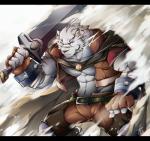 abs anthro biceps big_muscles black_bars blue_eyes clothed clothing fur hair kemono male muscular muscular_anthro muscular_male pecs simple_background solo stripes weapon white_body white_fur tengo grimoire_of_zero mercenary_(grimoire_of_zero) felid mammal pantherine tiger 2017 digital_media_(artwork) letterbox