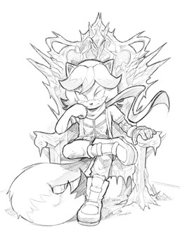 anthro arm_support biped boots bottomwear chair clothed clothing fluffy fluffy_tail footwear front_view furniture gloves hair handwear jacket leaning_on_elbow looking_at_viewer male mouth_closed on_chair pants red_eyes shirt shoes short_hair simple_background sitting sitting_on_chair sitting_on_throne solo tail throne topwear white_background soina sega sonic_the_hedgehog_(series) canid canine fox mammal 2026 absurd_res hi_res monochrome