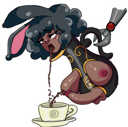 after_transformation black_hair bodily_fluids breasts brown_body brown_skin genitals gynomorph hair intersex limbless objectification penis solo tongue tongue_out unusual_anatomy unusual_bodily_fluids where_is_your_god_now bnuy_dreams humanoid ladypot lagomorph mammal absurd_res hi_res