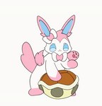 :3 >w< ambiguous_gender arm_markings blue_ears blue_eyes feet foot_markings fur hand_markings happy leg_markings markings music pawpads paws pink_body pink_ears pink_fur pink_pawpads pink_tail smile solo tail white_body white_eyes white_fur sangsang nintendo pokemon eeveelution generation_1_pokemon generation_6_pokemon pokemon_(species) squirtle sylveon animated short_playtime