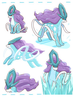 ambiguous_gender blue_body feral grass looking_at_viewer mane motion_blur paws plant purple_mane red_eyes ribbons_(anatomy) simple_background sitting solo nekogyo122 nintendo pokemon generation_2_pokemon legendary_pokemon pokemon_(species) suicune 2024 3:4 absurd_res hi_res