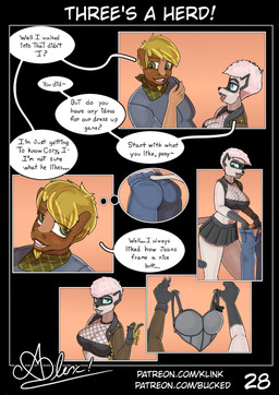 anthro breasts cleavage clothed clothing dialogue dress_up duo female fishnet_clothing male male/female pixie_cut text bucked buckwheat_(bucked) lilith_(bucked) domestic_cat equid equine felid feline felis horse mammal siamese_cat comic english_text hi_res url