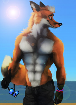 abs anthro beach biceps black_body black_fur black_tail clothed clothing dark_body dark_fur detailed_background eyebrows eyewear fur male multicolored_body multicolored_fur multicolored_tail muscular muscular_anthro muscular_male orange_body orange_fur orange_tail outside pecs sand seaside sky smile solo standing sun sunglasses tail topless water white_body white_fur white_tail epic_soul canid canine fox mammal red_fox true_fox 2018 digital_drawing_(artwork) digital_media_(artwork)