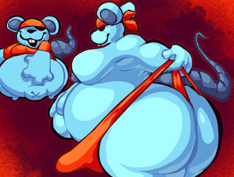 anthro belly big_belly big_butt blue_body bulge butt clothing erection erection_under_clothing eye_patch eyewear moobs nipples obese open_mouth overweight underwear lazy_logan404 planetsunrise smug_prince kirby_(series) kirby_squeak_squad nintendo storo mammal mouse murid murine rodent 2025 hi_res