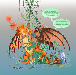 3_toes abdominal_bulge anal anal_penetration animal_genitalia anus bdsm blush blush_lines bodily_fluids bondage bound bulge dialogue duo erection feet fellatio feral folded_wings from_behind_position genital_fluids genital_slit genitals glowing glowing_belly green_body green_scales horn knot knotted_penis licking licking_lips male male/male male_penetrated male_penetrating male_penetrating_male moan mounting notched_wings oral orange_body orange_scales penetration penile penile_penetration penis plant quadruped restraints scales sex simple_background speech_bubble spiked_tail spikes spikes_(anatomy) spitroast suspension suspension_bondage tail text throbbing throbbing_penis toes tongue tongue_out vine_bondage vines wings thatshadowcomic activision european_mythology mythology spyro_the_dragon the_legend_of_spyro ignitus terrador dragon mythological_creature mythological_scalie scalie western_dragon english_text hi_res