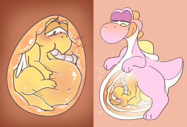 ambiguous_gender belly belly_expansion belly_inflation blush duo egg eggnant enbian endosoma expansion feral feral_pred inflation internal licking licking_lips oviposition pregnant safe_vore tail tailbutt tongue tongue_out vore claustrophile mario_bros nintendo ledge_(claustrophile) mushie koopa koopa_paratroopa koopa_troopa pink_yoshi scalie yoshi absurd_res hi_res nonbinary_(lore)