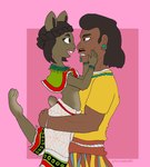 aztec aztec_clothing braided_hair brown_body brown_eyes brown_fur brown_hair brown_skin buckteeth carrying_another carrying_partner eyebrows facial_hair female fur hair jewelry male mustache scut_tail short_tail tail teeth thick_eyebrows zapotec efradraws leeshu yolotzin human lagomorph leporid mammal rabbit volcano_rabbit absurd_res hi_res