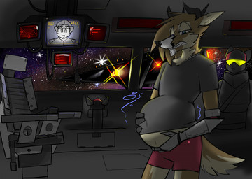 abdominal_bulge after_vore anthro antlers armor chair clothed clothing cybernetic_arm cybernetic_limb cybernetics death detailed_background digestion electronics fatal_vore fully_clothed furniture headgear helmet horn machine male monitor rumbling_stomach screen solo_focus space spacecraft star vehicle vore topazknight red_(topazknight) cervine deer mammal