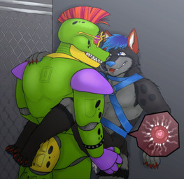 against_surface against_wall andromorph andromorph/male andromorph_anthro andromorph_penetrated anthro anthro_on_anthro anthro_penetrated anthro_penetrating anthro_penetrating_anthro blue_eyes blue_hair bodily_fluids cum cum_drip cutaway dripping duo genital_fluids green_body hair heart_eyes heart_symbol impregnation intersex intersex/male intersex_anthro intersex_penetrated kissing machine male male_anthro male_penetrating male_penetrating_andromorph male_penetrating_intersex muscular muscular_male nude_andromorph nude_anthro nude_male ovum ovum_with_heart penetration red_hair saliva saliva_string sex sharp_teeth sperm_cell teeth alexmlelms five_nights_at_freddy's five_nights_at_freddy's:_security_breach scottgames steel_wool_studios alexthefoxcoon montgomery_gator alligator alligatorid crocodilian humanoid hybrid reptile robot scalie hi_res maleherm_(lore)