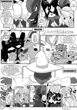 10_panel_comic 5_fingers ambiguous_gender angry anthro anthro_on_anthro big_butt biped black_body black_eyes black_nose black_text breasts butt cheek_spots cigarette closed_smile clothed clothing covering covering_face crossed_arms dialogue ellipsis exclamation_point eyebrows eyelashes eyes_closed female feral fingers forehead_gem fur gem grey_body group hair hat headgear headwear holding_cigarette holding_object hug inner_ear_fluff looking_at_another looking_at_butt mask mouth_closed neck_tuft open_mouth open_smile pawpads paws pupils question_mark questions_and_answers sharp_teeth slit_pupils smile speech_bubble spikes spikes_(anatomy) stuck tail talking_to_another teeth text text_box tongue tuft white_pupils heavenlyproductions nintendo pokemon braixen dewott eevee eeveelution espeon felid feline generation_1_pokemon generation_2_pokemon generation_4_pokemon generation_5_pokemon generation_6_pokemon leafeon lucario mammal pokemon_(species) quilava raichu shinx teddiursa umbreon weavile zoroark 2025 absurd_res comic english_text hi_res monochrome