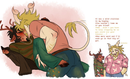anthro anthro_on_anthro antlers biped black_hair blonde_hair blush brown_body brown_fur dialogue duo fingers fur hair hooved_fingers hooves horn interspecies kissing male male/male tail tail_tuft text tuft white_body white_fur manglestar deltarune undertale_(series) asgore_dreemurr rudolph_holiday boss_monster_(undertale) bovid caprine deer goat mammal new_world_deer reindeer 2026 digital_media_(artwork) english_text