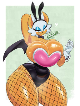 anthro areola areola_slip big_areola big_breasts breasts bunny_costume cleavage cleavage_cutout cleavage_overflow clothed clothing costume cutout female fishnet_clothing fishnet_stockings huge_breasts huge_hips huge_thighs legwear solo thick_thighs thigh_highs wide_hips thedorodaddy sega sonic_the_hedgehog_(series) rouge_the_bat lagomorph mammal absurd_res hi_res