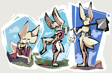 3_toes abs action_pose anthro axe big_ears black_eyes bodily_fluids crotch_tuft feet feet_together feet_together_knees_apart flaccid fur genitals hair holding_axe holding_object looking_at_viewer looking_up male multiple_poses muscular muscular_anthro muscular_male on_one_leg outside penis pose sitting standing sweat sweatdrop tan_body tan_fur tan_hair tan_penis toes tuft 9hammer hex_(9hammer) lagomorph leporid mammal rabbit 2025 hi_res