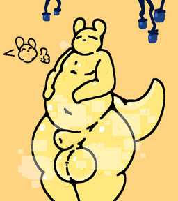 animal_genitalia anthro balls belly big_balls biped genitals male musk overweight overweight_anthro overweight_male sheath solo standing thick_thighs yellow_body shay_the_bunny rain_world videocult monk_(rain_world) slugcat