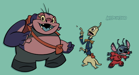 1_eye 2_toes 2_tongues 3_fingers 3_legs 4_arms 4_eyes antennae_(anatomy) anthro bag barefoot biped blue_body blue_clothing blue_fur blue_nose blue_pawpads bottomless bottomless_male brown_eyes clothed clothing dipstick_antennae ear_markings feet feral fingers fur gesture group hand_gesture head_tuft looking_at_viewer male multi_arm multi_eye multi_limb multi_tongue multicolored_antennae multicolored_body multicolored_skin notched_ear obese obese_humanoid obese_male open_mouth open_smile overweight overweight_humanoid overweight_male pawpads pink_body pink_skin pointing purple_body purple_skin red_clothing satchel simple_background size_difference smile spacesuit standing teal_background teal_mouth teal_tongue text toes tongue trio triped tuft two_tone_body two_tone_skin uniform artdexo2000 disney lilo_and_stitch jumba_jookiba stitch_(lilo_and_stitch) wendy_pleakley alien alien_humanoid arthropod experiment_(lilo_and_stitch) fly_(animal) humanoid insect kweltikwan mosquito plorgonarian 2025 absurd_res artist_name digital_media_(artwork) hi_res