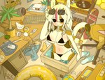 :3 anthro bikini black_bikini black_bikini_bottom black_bikini_top black_clothing black_swimwear blush blush_lines breasts calico_pattern cat_tail clothes_on_floor clothing computer_keyboard condom_wrapper curvy_figure detailed_background eyewear eyewear_on_head female fur furniture hair hand_on_head heart_pupils inside looking_at_viewer multicolored_body multicolored_fur partially_submerged solo string_bikini sunglasses sunglasses_on_head swimwear two-piece_swimsuit water white_body doremifaso64 calico_cat domestic_cat felid feline felis mammal 2025 colored digital_drawing_(artwork) digital_media_(artwork) hi_res shaded