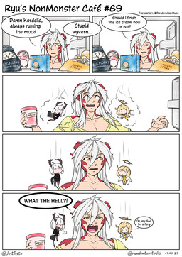 appliance blonde_hair broken_horn chibi chips_(food) dessert female food fridge group hair hair_between_eyes halo horn ice_cream kitchen_appliance monster_girl_(genre) red_ears shoulder_angel shoulder_devil text trio white_hair randomtanstudio mythology ryu's_non_monster_cafe spam holly_greatman_(randomtanstudio) ryu_(randomtanstudio) vassago_(randomtanstudio) angel animal_humanoid demon dragon dragon_humanoid humanoid mythological_creature mythological_scalie scalie comic english_text hi_res