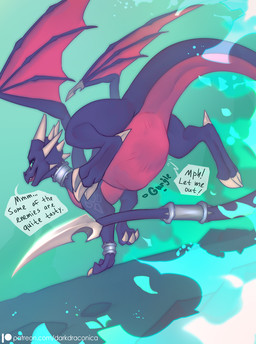 abdominal_bulge anthro belly big_belly black_body collar duo female female_pred feral feral_pred fully_inside horn membrane_(anatomy) membranous_wings multi_horn rumbling_stomach soft_vore spade_tail tail unseen_prey vore wings darkdraconica activision mythology spyro_the_dragon cynder dragon mythological_creature mythological_scalie scalie 2022 digital_media_(artwork) hi_res