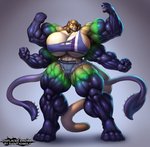 4_arms anthro big_breasts big_muscles breasts claws clothing female fur green_body green_fur huge_muscles hyper hyper_muscles inner_ear_fluff multi_arm multi_limb muscular muscular_anthro muscular_female solo tail tentacles thick_tail thick_thighs torn_clothing tuft agonwolfe dungeons_and_dragons hasbro wizards_of_the_coast brenna_derlin cougar displacer_beast felid feline mammal hi_res