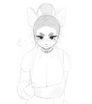 anthro big_breasts blush blush_lines breasts circle_eyebrows cleavage clothed clothing clothing_pull collar digital_drawing_(artwork) digital_media_(artwork) domestic_cat eyebrows eyelashes felid feline felis female fingers front_view greyscale hair hi_res inner_ear_fluff looking_at_viewer mammal monochrome mouth_closed narrowed_eyes portrait rune4 seductive shirt shirt_pull simple_background sketch smile smirk solo suggestive teasing thick_eyebrows topwear topwear_pull tuft white_background