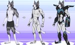 anthro arm_cannon armor arrows black_body black_fur boxer_briefs clothing cybernetic_attachment cybernetics drop_shadow fur gradient_background grey_body grey_fur jets machine male robotic simple_background solo underwear white_body white_fur depictionexpress tolga_(depictionexpress) border_collie canid canine canis collie domestic_dog herding_dog mammal pastoral_dog sheepdog concept_art hi_res