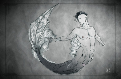 abs black_hair bracelet cuff_(restraint) dorsal_fin dorsal_frill fin foreskin frill_(anatomy) genitals hair humanoid_genitalia jewelry looking_aside male mohawk muscular muscular_male navel nipples not_furry nude pecs penis pubes restraints retracted_foreskin short_hair simple_background solo spiked_bracelet spikes split_form swimming vein veiny_penis wrist_cuffs nicolas_brunet aquatic humanoid merfolk 2019 monochrome
