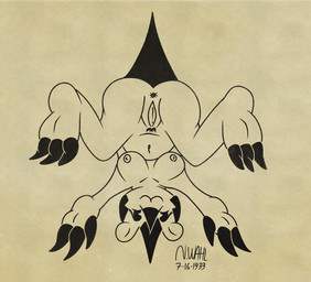 3_fingers 3_toes anthro anus breasts butt cat_smile feet female fictional_signature fingers genitals nipples nude presenting pubes solo toes toony upside_down vintage vulva lendri_mujina amialido_amdodo_(copyright) shielle_spineback mammal porcupine rodent 2024 backdated digital_media_(artwork) hi_res medibang_paint_(artwork) monochrome