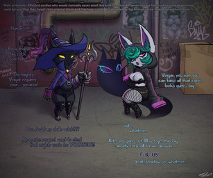 alley areola areola_slip belly big_breasts black_hair bottom_heavy bottomwear breasts bulge cleavage clothed clothing crop_top dialogue duo female femboy fishnet_clothing fishnet_legwear green_hair hair huge_breasts humanoid_pointy_ears inner_ear_fluff legwear long_sleeves male nipple_outline pointy_ears purple_hair shirt shorts shortstack side_boob slightly_chubby text thick_thighs topwear tuft wide_hips toby_art league_of_legends riot_games tencent veigar vex_(lol) humanoid yordle 6:5 english_text hi_res