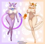 anthro big_breasts breasts cat_smile duo female front_view looking_at_viewer nipples smile standing katzenstrand league_of_legends riot_games tencent crystal_rose_yuumi food_spirits_yuumi yuumi_(lol) domestic_cat felid feline felis mammal absurd_res hi_res