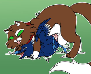 abdominal_bulge animal_genitalia balls beak big_penis bodily_fluids brown_body brown_fur claws cloaca duo feathers female feral fur genital_fluids genitals huge_penis humanoid_genitalia hyper hyper_genitalia hyper_penis male male/female penetration penis rictal_bristles sex simple_background smile tail wings pteri_(artist) crow_(kissybirb128) princeton_(pteri) avian bird corvid corvus_(genus) crow domestic_cat felid feline felis mammal oscine passerine hi_res