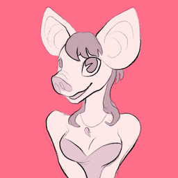 anthro bat_nose big_ears breasts cleavage clothed clothing dress female fully_clothed hair jewelry looking_at_viewer monochrome_body necklace pink_background shy simple_background smile solo strapless_clothing strapless_dress batpupbourbon bat mammal 1:1 2022 bust_portrait digital_media_(artwork) hi_res portrait sketch