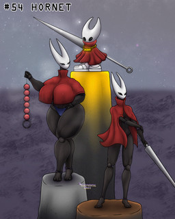 2_horns anal_beads barefoot beads big_breasts biped black_eyes black_text breasts cloak clothed clothing empty_eyes eyelashes feet female fingers footwear group holding_anal_beads holding_melee_weapon holding_object holding_sex_toy holding_weapon horn melee_weapon red_cloak red_clothing sex_toy shoes skimpy standing text thick_thighs toes trio weapon weapon_on_back elementaleros hollow_knight_(franchise) team_cherry hornet_(hollow_knight) arthropod 2026 4:5 absurd_res artist_name english_text hi_res