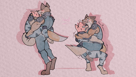 anthro barazoku blush bodily_fluids carrying_another carrying_partner clothed clothing duo feet hug hugging_another male male/male muscular muscular_anthro muscular_male romantic romantic_ambiance romantic_couple scared shaking sweat tongue tongue_out trembling pinumontbalou epic_games fortnite fennix_(fortnite) volpez_(fortnite) arctic_fox canid canine canis fox mammal red_fox true_fox hi_res brother_(lore) brothers_(lore) incest_(lore) sibling_(lore)