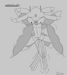 ambiguous_gender anthro blush knock-kneed level_number omorashi potty_dance shaking solo text trembling thehiddengaze nintendo pokemon generation_7_pokemon lurantis pokemon_(species) black_and_white hi_res monochrome watermark