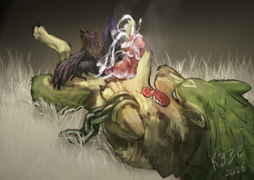 anal anal_penetration anal_tugging anatomically_correct anatomically_correct_genitalia anatomically_correct_penis animal_genitalia animal_penis anus belly_up big_knot big_penis black_body black_feathers bodily_fluids bound canine_genitalia canine_penis chain chained cloaca cum cum_drip cum_inside cum_string cumshot dominant dripping duo ejaculation excessive_cum excessive_genital_fluids feathers feral feral_on_feral feral_penetrated feral_penetrating feral_penetrating_feral fur gaping gaping_cloaca genital_fluids genitals grass grass_field green_body green_fur huge_knot huge_penis internal knot knot_root knotted_penis knotting larger_dom looking_back looking_pleasured lying male male/male on_back on_bottom on_top open_mouth orifice_tugging paws penetration penis plant pull_out purple_body purple_feathers raised_leg raised_tail reverse_cowgirl_position sex simple_background size_difference smaller_penetrated steam tail thick_knot thick_penis tongue tongue_out unknotting el_kyze nintendo the_legend_of_zelda arkid_(plaguepilot) link_(wolf_form) avian bird canid canine canis corvid corvus_(genus) mammal oscine passerine raven wolf hi_res